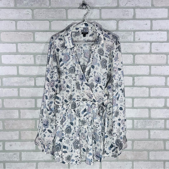 Torrid Stripe Satin Surplice Long Sleeve Fortune Paisley Dew Print Blouse Size 3 - Picture 5 of 11